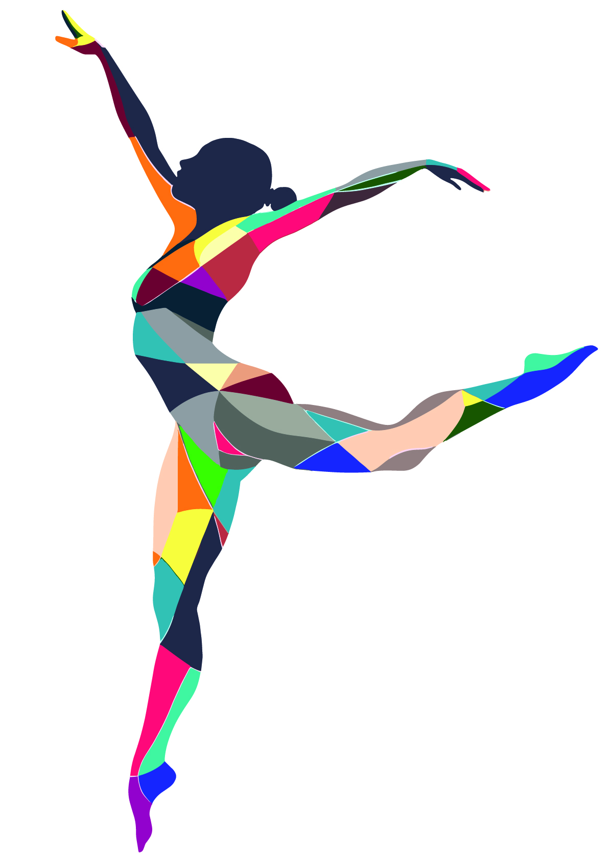 Colorful geometric illustration of a dancer leaping