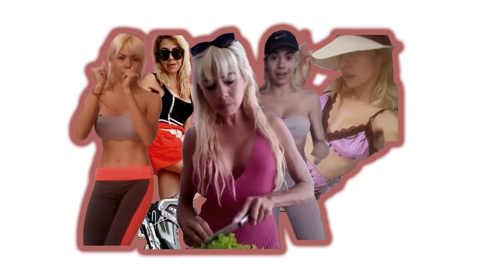 Collage of Mariale in different everyday moments, from working out to cooking
